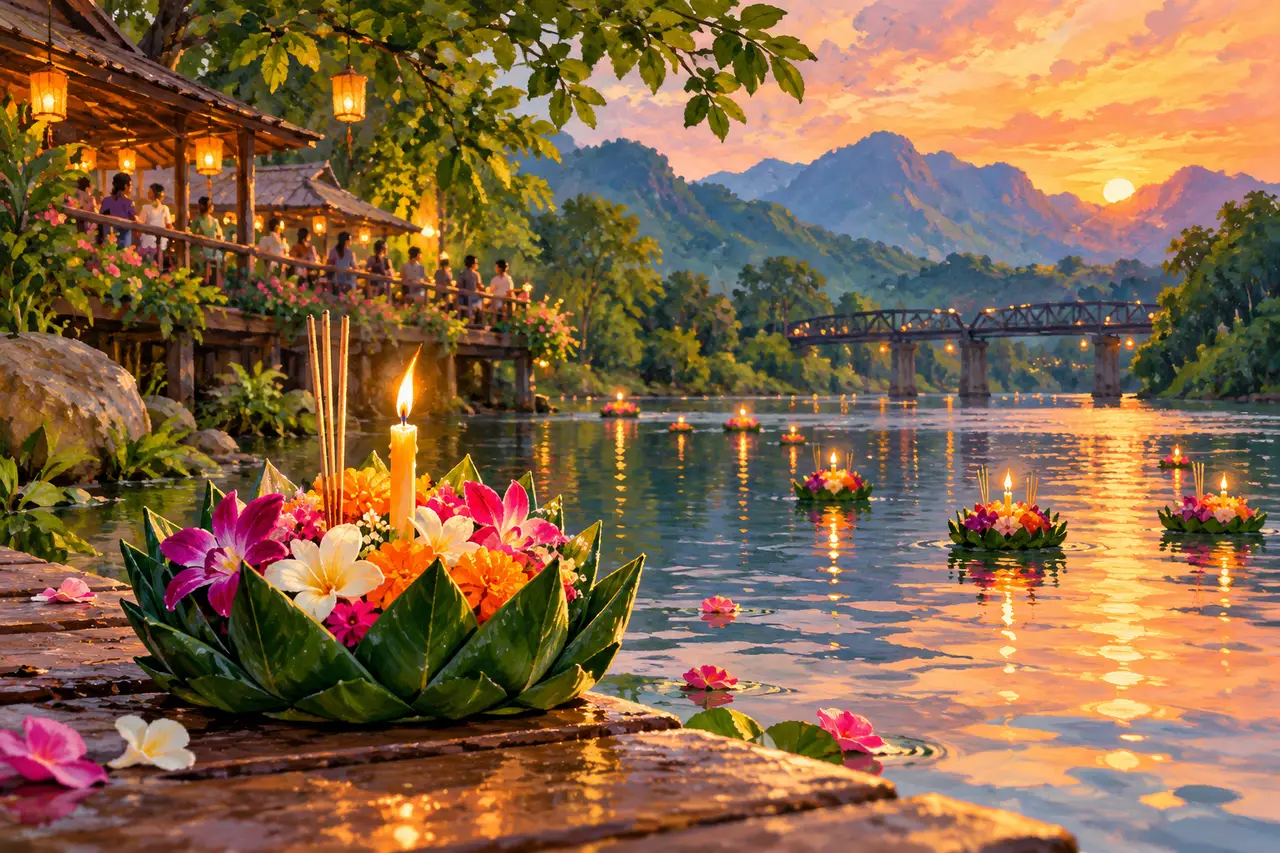 Loy Krathong à Kanchanaburi: planification en bord de rivière, cérémonies respectueuses et un itinéraire de ville utile, guide de destination Tripnatic