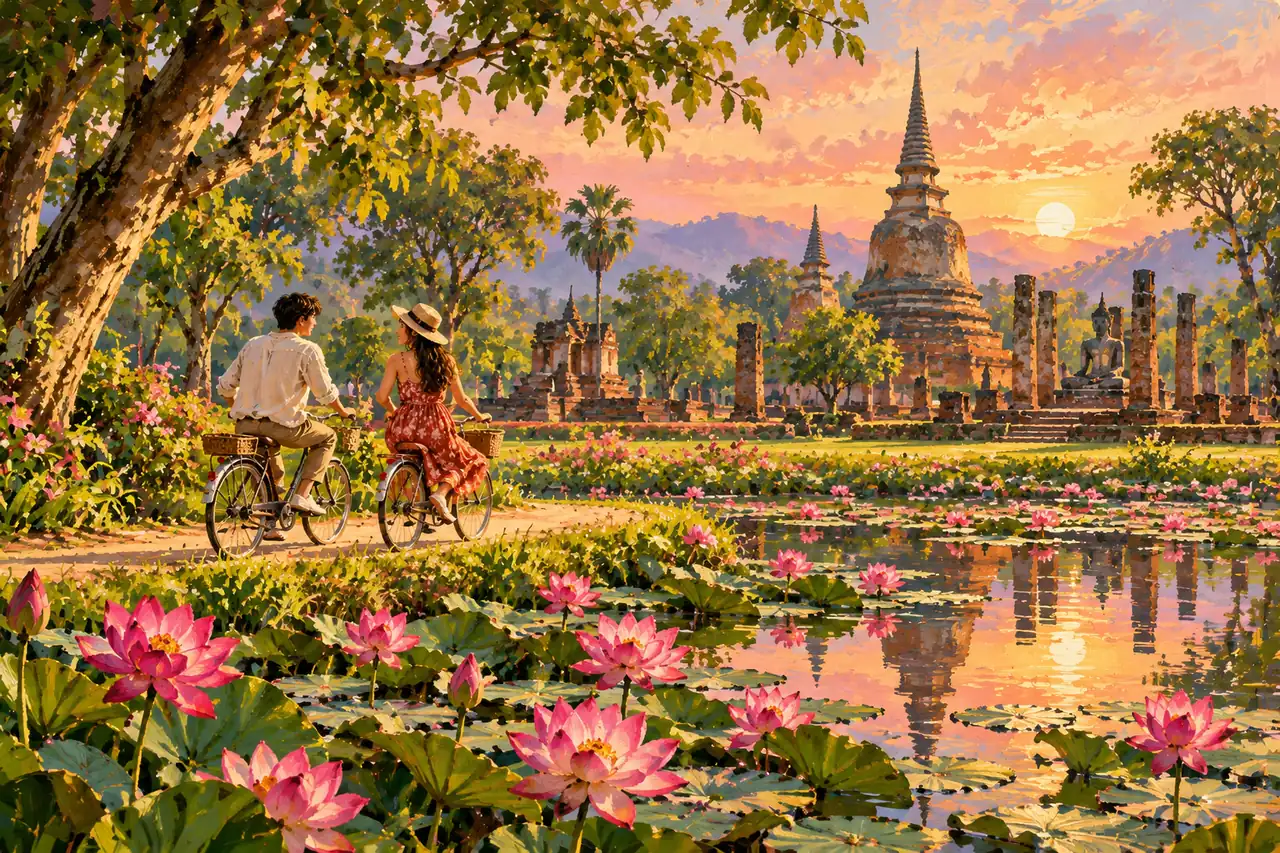 Saint-Valentin à Sukhothai : temples au calme le matin, cuisine locale et parcours en couple, guide de destination Tripnatic