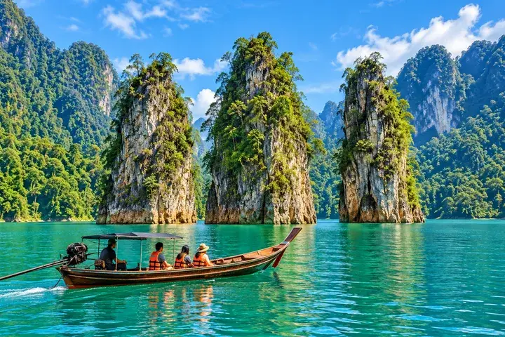 Khao Sok lake and forested limestone scenery