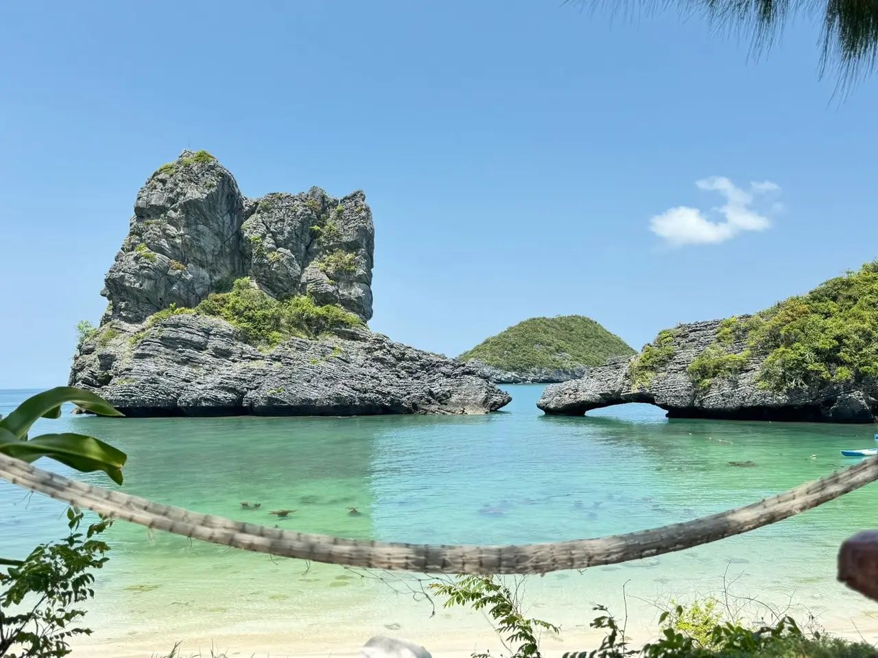 Clear water and limestone formations at an Ang Thong island stop