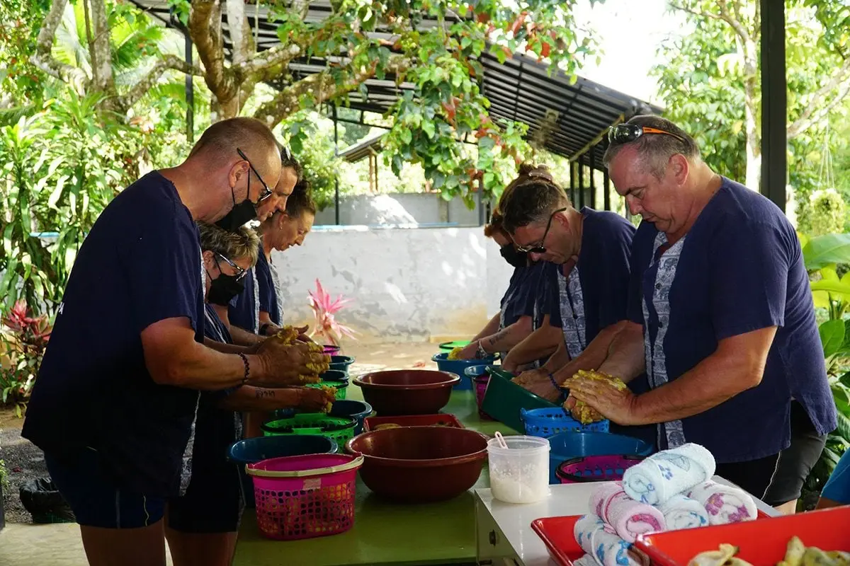 Preparing elephant food in the camp kitchen