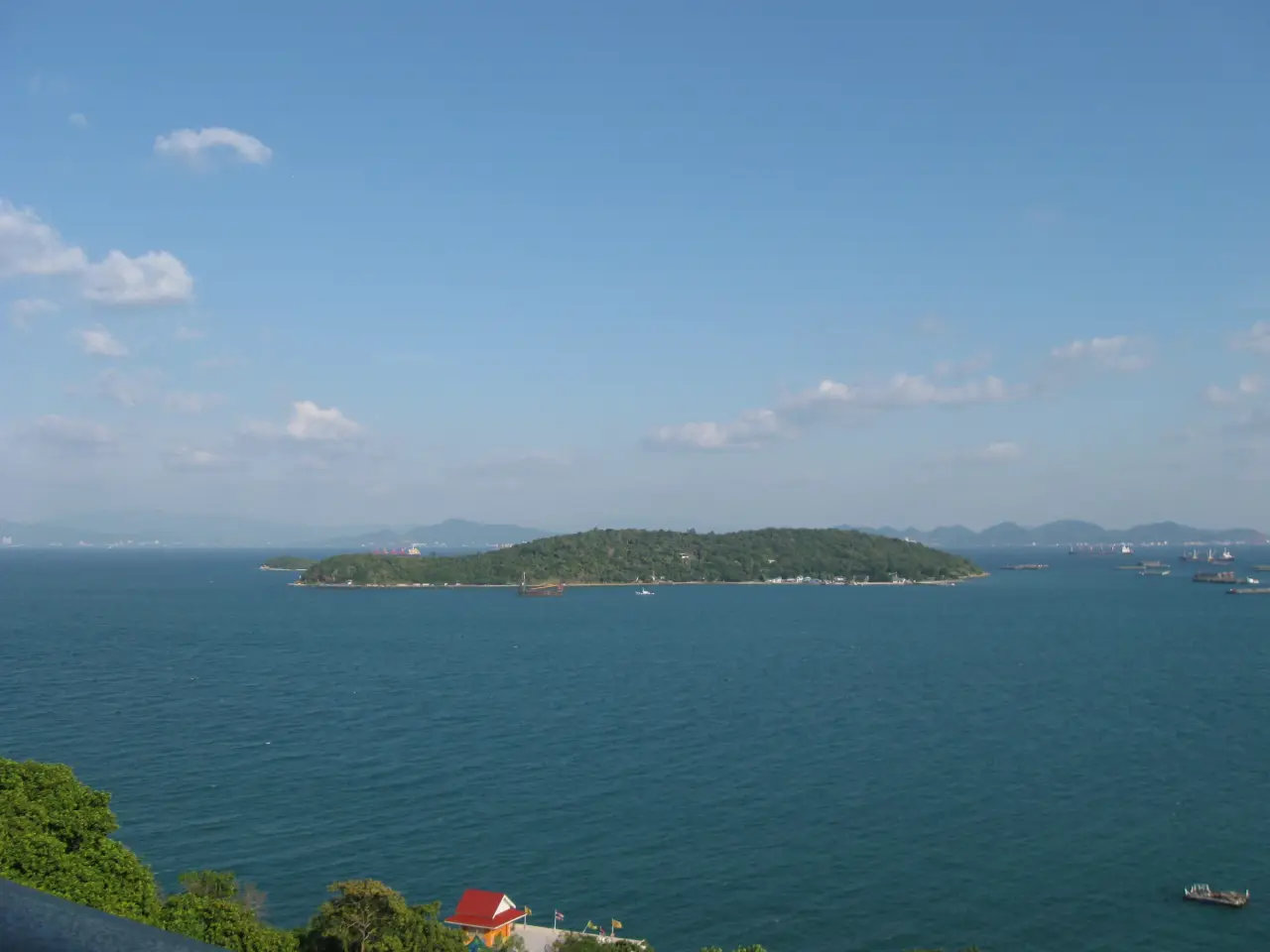 A sea and offshore-island view from Ko Si Chang in Chon Buri.