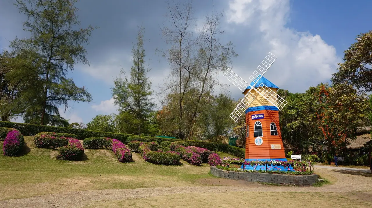 A colourful windmill in the garden at Phu Foi Lom in Udon Thani.