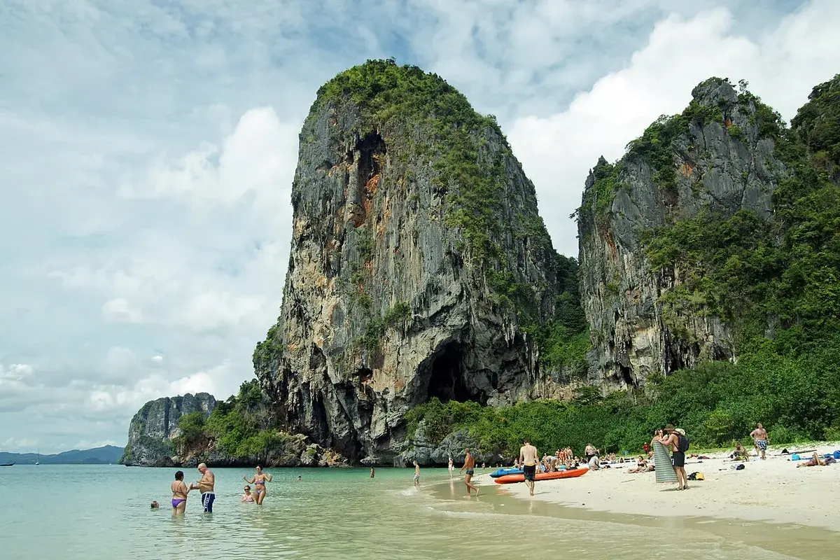 Limestone cliffs beside Phra Nang Beach on the Railay peninsula, Krabi