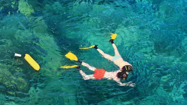 Snorkeling above the shallow reefs near Koh Tan